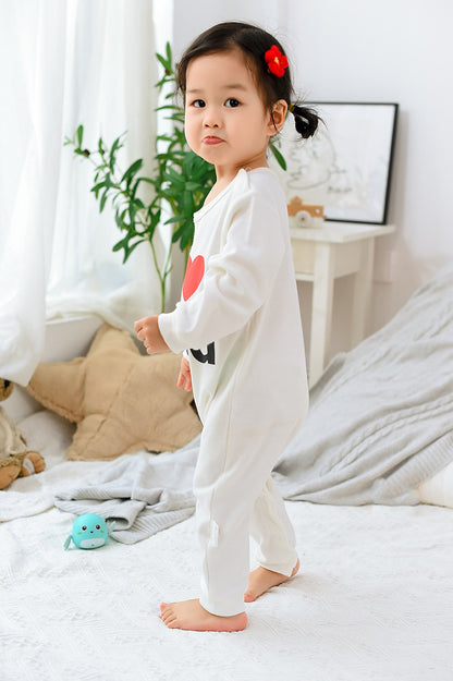 White Long-Sleeved Parent-Child Cotton Onesie