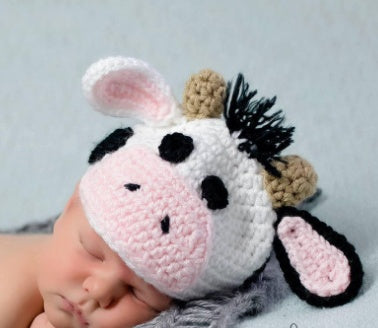 Hand-Knitted Cow Suit for Babies – Cozy Wool & Cotton Newborn Set