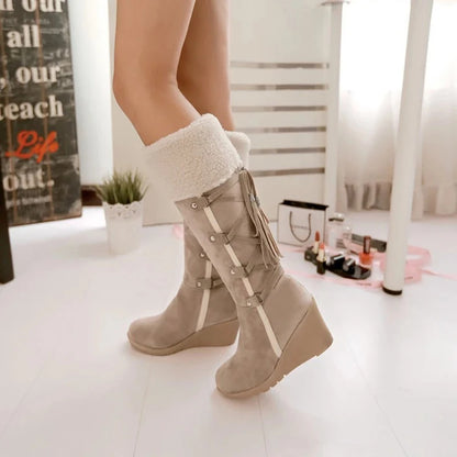 2025 Winter Snow Boots for Women – Warm Cotton Knee-High Boots with Wedge Heels – Cold Weather Plus Size 42