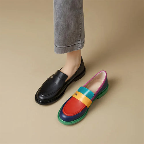 New Spring Women's Fashion Rainbow Loafers – Round Toe Chunky Shoes | Versatile Women Pumps