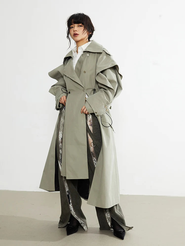 Drawstring Waist Double Breasted Luxury Designer Trench Coat