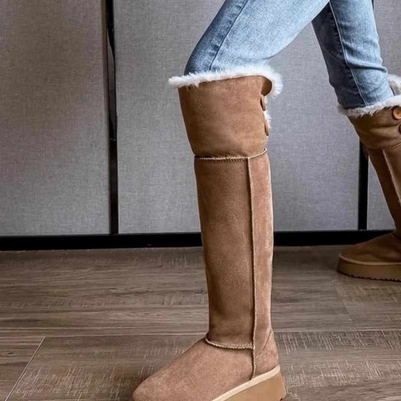 Women Turned Over Edge Knee High Snow Boots