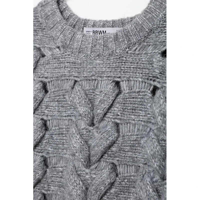 Damen-Strickpullover mit Rundhalsausschnitt – Twist-Seil-Design, modischer Casual-Style, bequeme Strickware