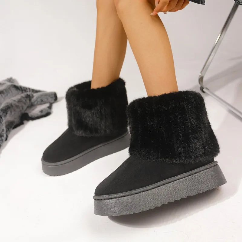 Thick Plush Upper Warm Style Women Mid Calf Snow Boots