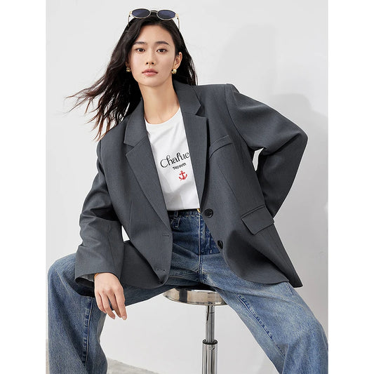 2025 Women's Oversized Blazer Jacket – Spring Office Lady Fashion, Casual Solid Color Suit with Back Split Hem