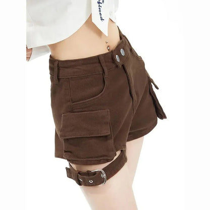 Belted Leg Cargo Denim Shorts