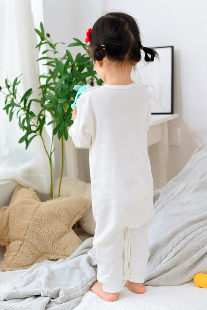 White Long-Sleeved Parent-Child Cotton Onesie
