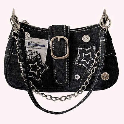 Star Decoration Casual Denim Clutch Handbag