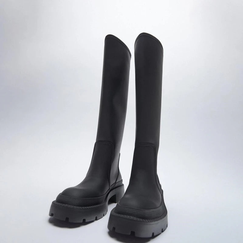 Women Winter Fashion Knee High Motorcycle Long Boots