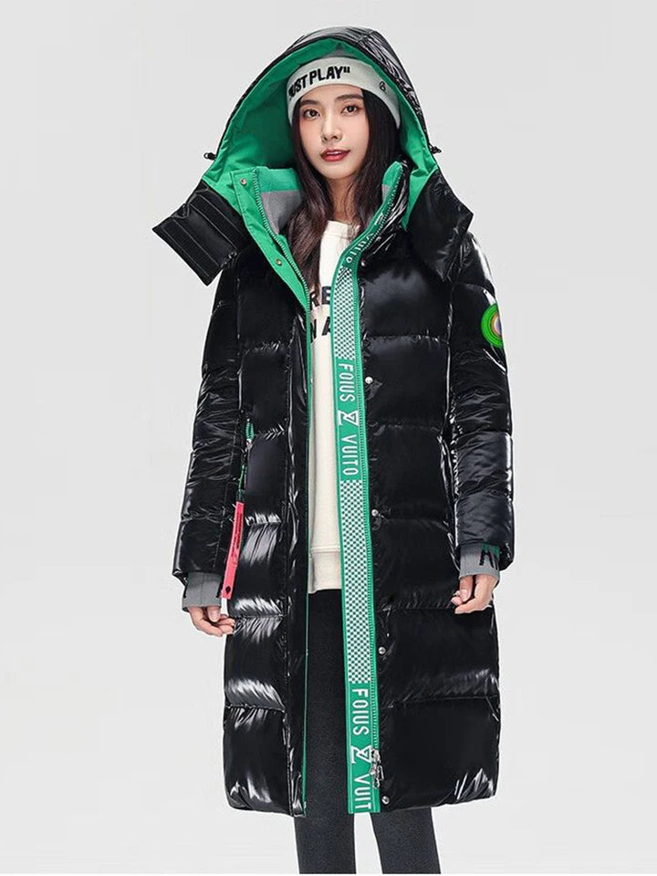 Glossy New Women Padded Long Quilted Parka Coats