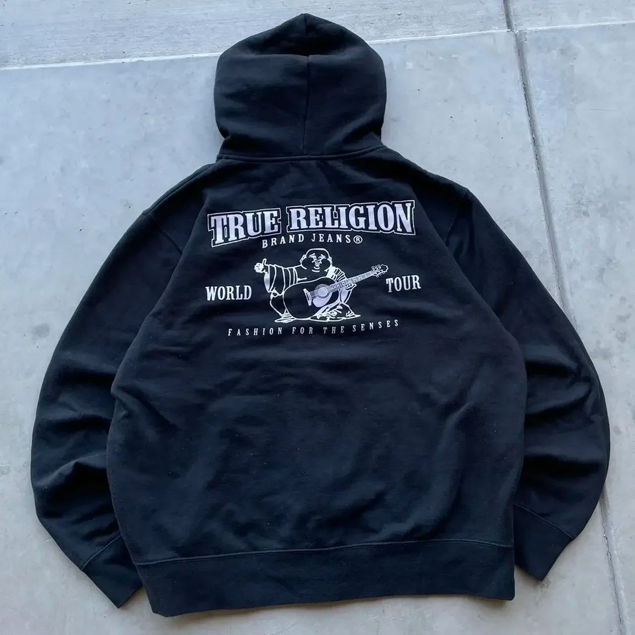 TRUE RELIGION Brand Unisex Buddha Statue Zipper Hoodie Y2K American Retro Large Size Sweatshirt