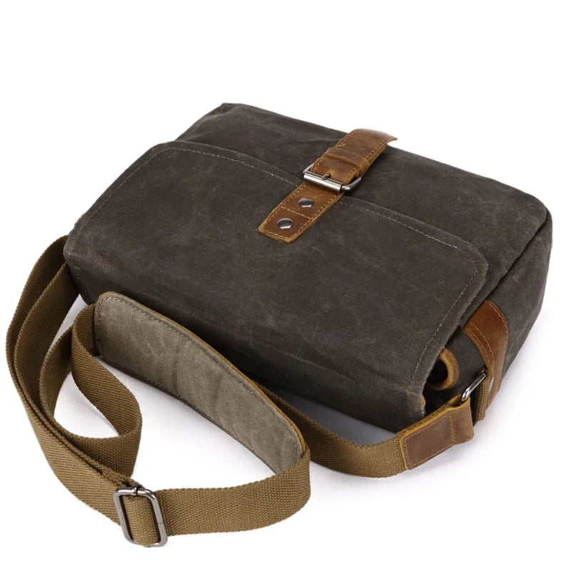 Men's Vintage Oil-Waxed Canvas Shoulder Bag – Waterproof Shockproof DSLR Camera Crossbody Messenger Bag for Men
