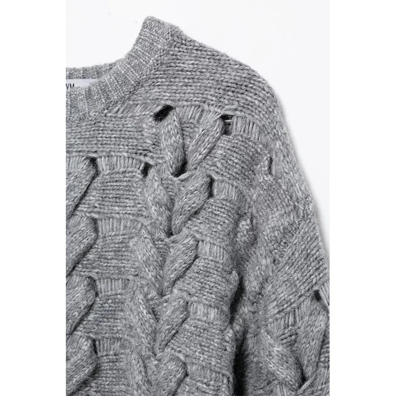 Vintage Elegant Style Knitted Grey Sweaters For Women