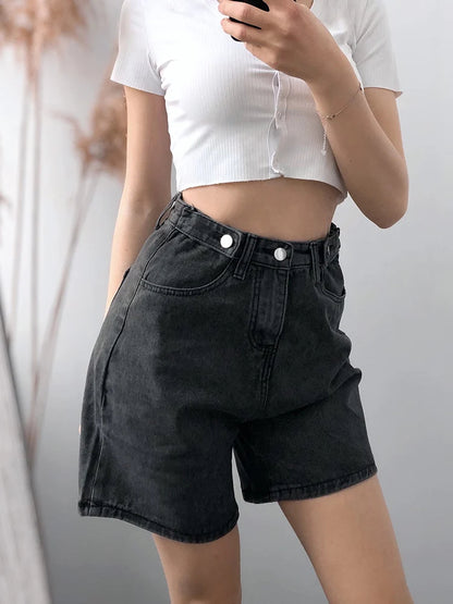 New Summer High-Waist Wide Leg Denim Shorts – Casual Loose Fit Blue Jean Shorts for Women