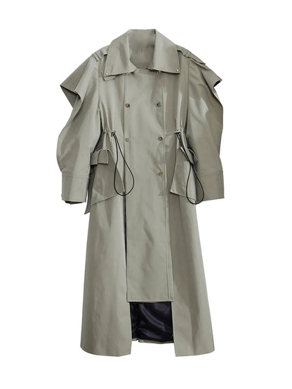 Women's Elegant Trench Coat - Long Double Breasted Overcoat with Drawstring Waist, Luxury Chic Spring Autumn Jacket