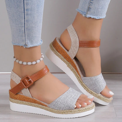 Women's Peep Toe Wedge Sandals – 2025 Summer Low Platform Shoes | Non-Slip Hemp Heeled Sandalias Mujer