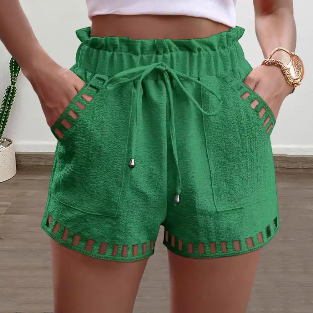 Women's High-Waist Cotton Blend Shorts – Casual Harem Style, Breathable Summer Beachwear with Pockets