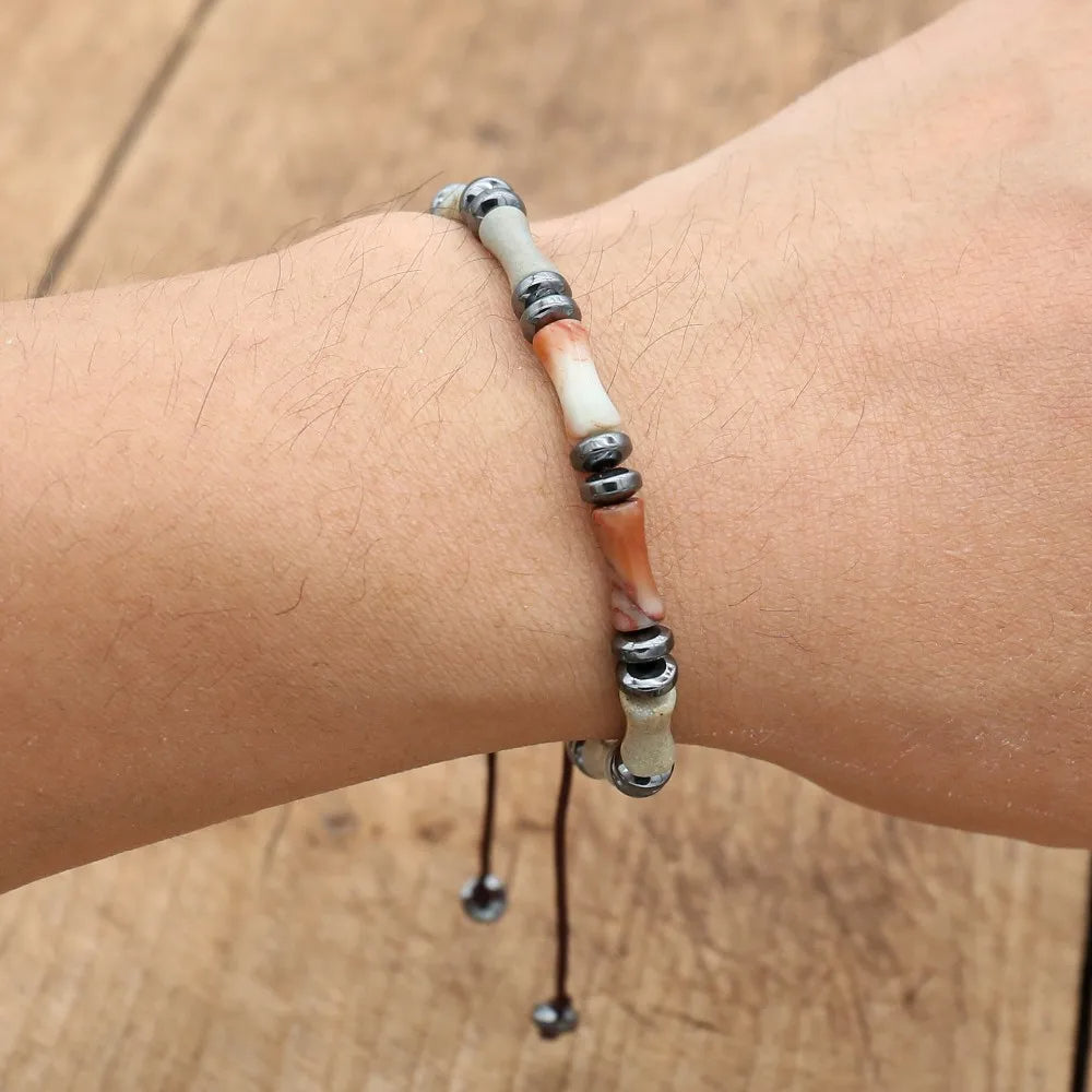 Handmade Shoushan Stone & Hematite Bracelet – Braided Health Charm Jewelry for Couples & Friends