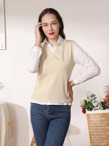 Aesthetic Sweater Blouse for Women – Warm Preppy Style Vest Top, Korean Padded Pullover, Sleeveless Female Clothing