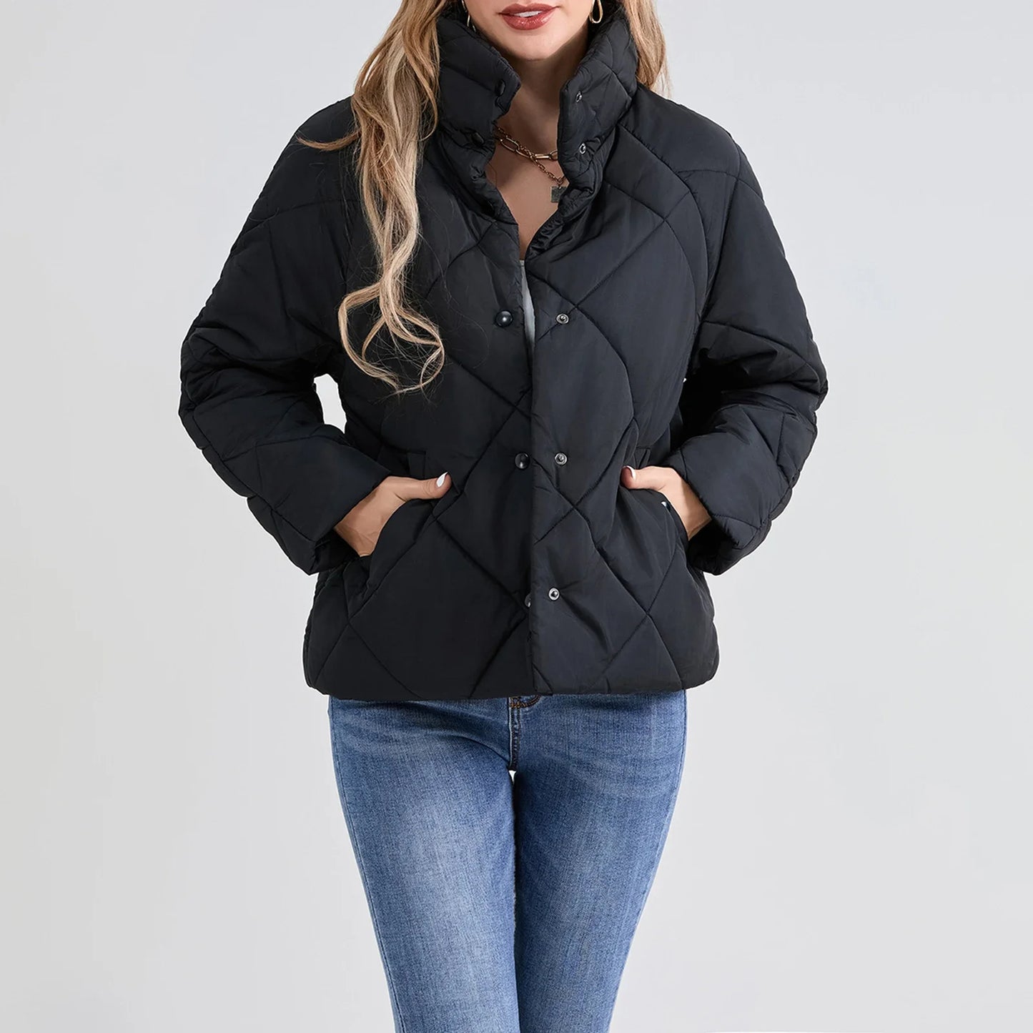 Stand Collar Button Down Winter Puffer Coats