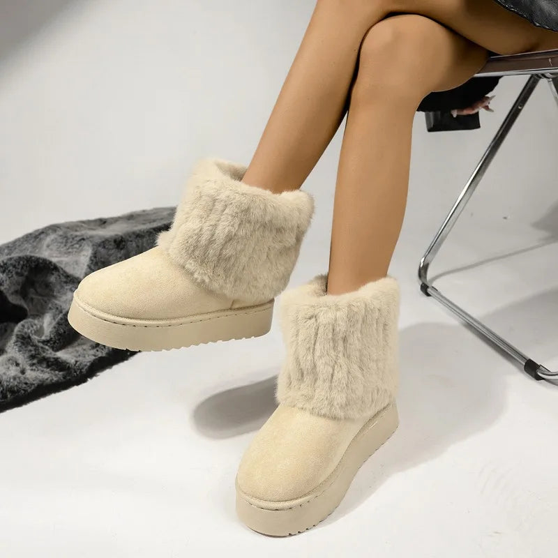 Thick Plush Upper Warm Style Women Mid Calf Snow Boots