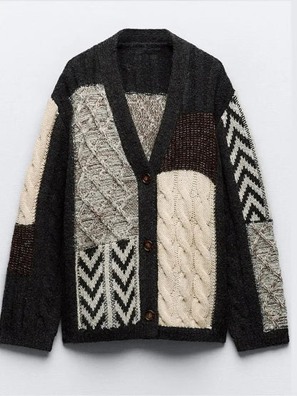 White Black Harmony Knitted Women Cardigan