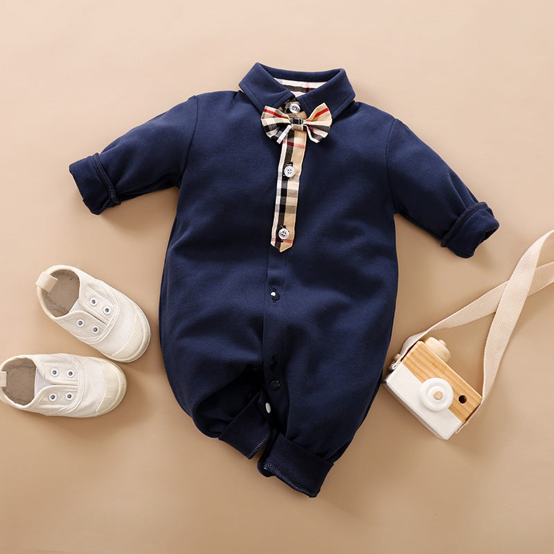 Gentleman Style Cotton Long Sleeve Baby Romper