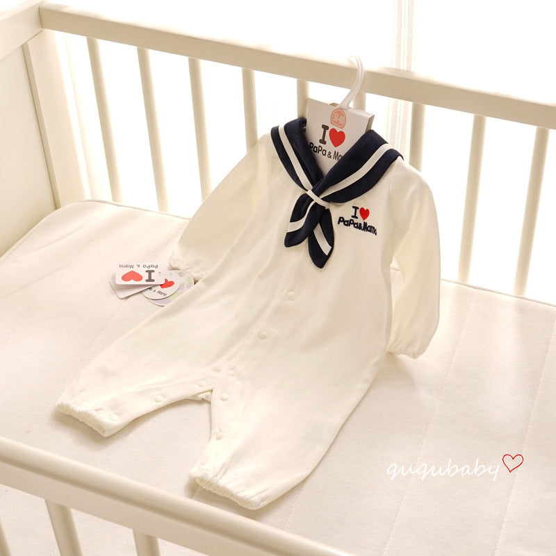 Navy Style Baby Onesie | Cotton Romper with Detachable Hood