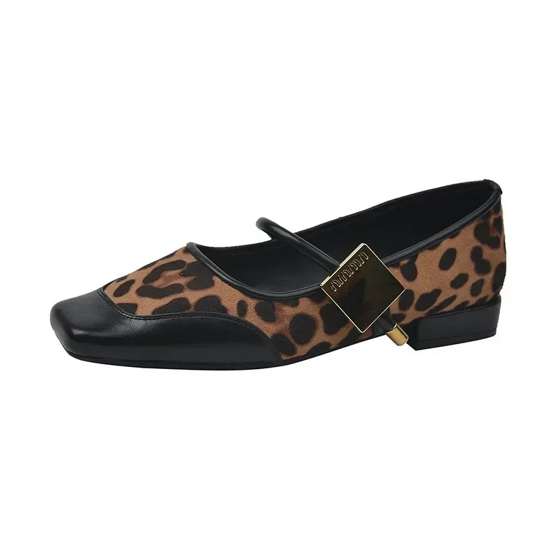 2025 Autumn Fashion Women's Flats – Square Toe Leopard Print Casual Mary Jane Shoes, Breathable & Soft