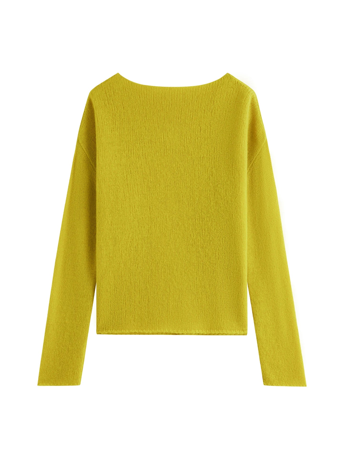 Women’s 100% Wool Pullover Sweater – 2025 Spring Solid Knit Sweater, Boat Collar, Casual Yellow Green Top