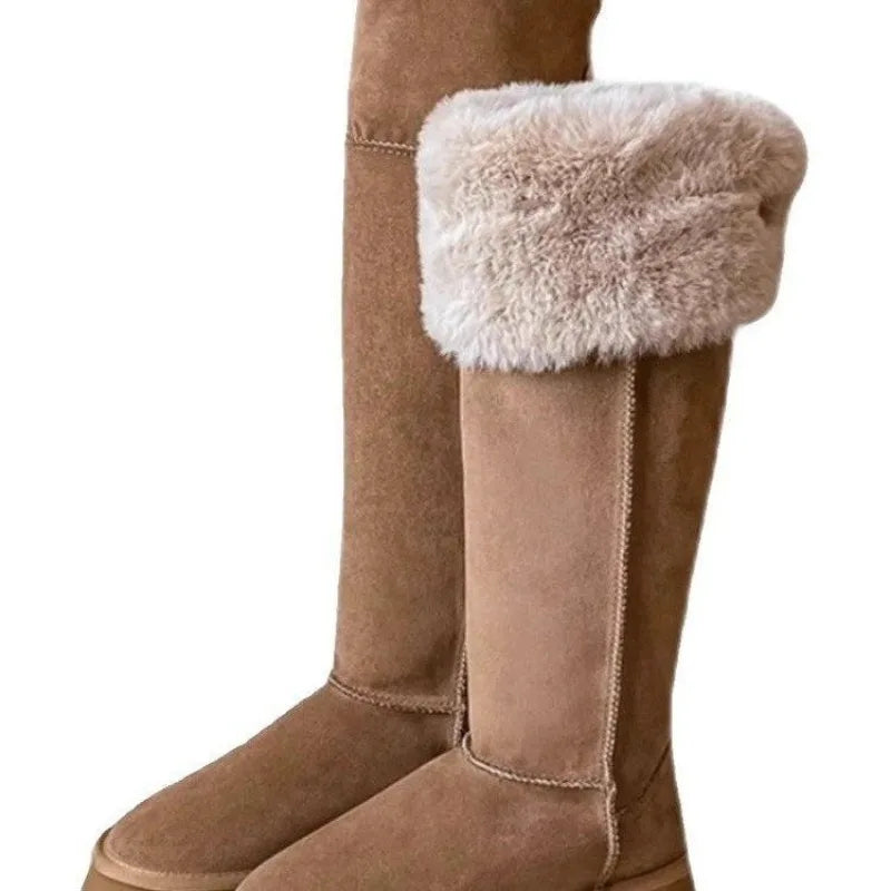 Women Turned Over Edge Knee High Snow Boots