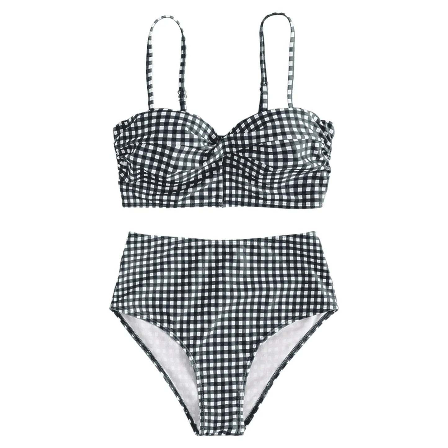 Women’s Sexy Plaid Bikini Set – High Waisted Two-Piece Swimwear Plus Size S-3XL