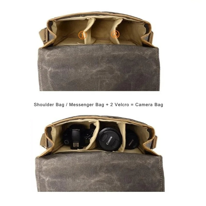 Men's Vintage Oil-Waxed Canvas Shoulder Bag – Waterproof Shockproof DSLR Camera Crossbody Messenger Bag for Men