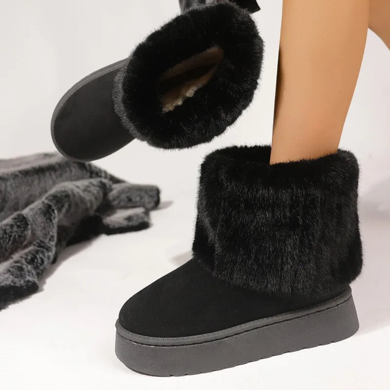 Thick Plush Upper Warm Style Women Mid Calf Snow Boots