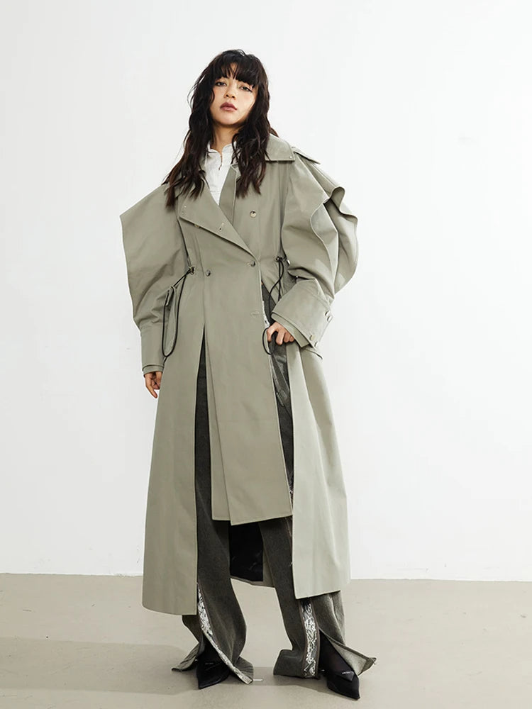 Drawstring Waist Double Breasted Luxury Designer Trench Coat