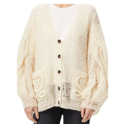 Autumn Hand-Woven Mohair Cardigan – Loose Slouchy Commuter Sweater Coat for Women, Soft & Cozy Crochet Knitwear