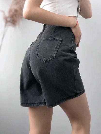 New Summer High-Waist Wide Leg Denim Shorts – Casual Loose Fit Blue Jean Shorts for Women