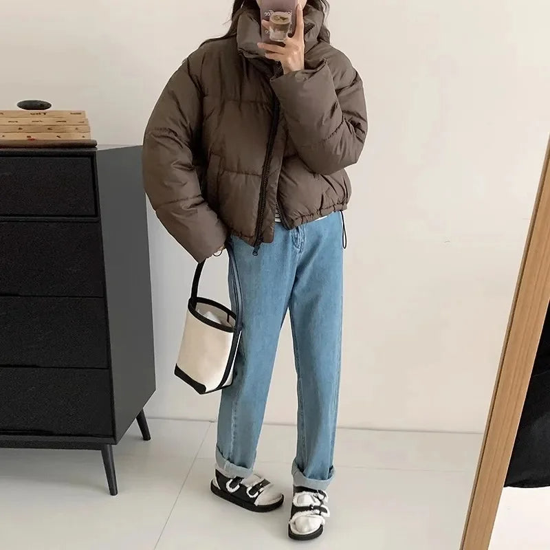 2025 New Women Solid Loose Puffer Jacket – Winter Korean Chic Oversized Thickened Warm Parkas Female Padded Coat