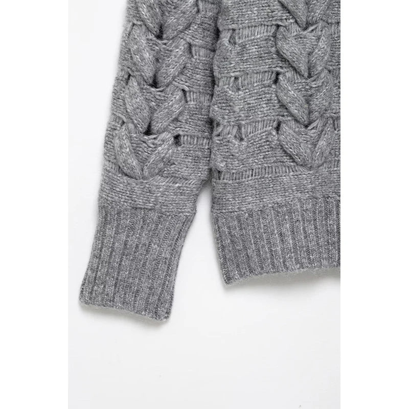 Damen-Strickpullover mit Rundhalsausschnitt – Twist-Seil-Design, modischer Casual-Style, bequeme Strickware