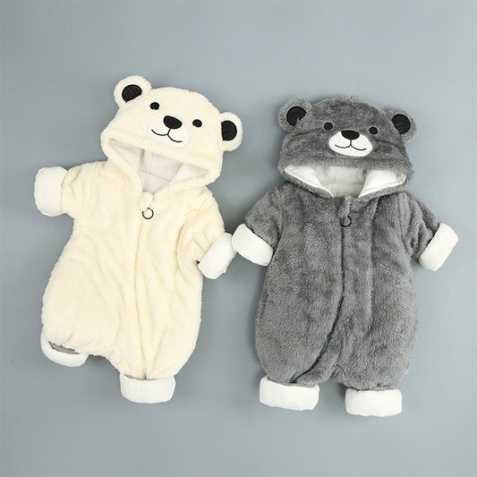 Arctic Velvet Bear Cotton Romper – Winter-Ready One-Piece for Infants
