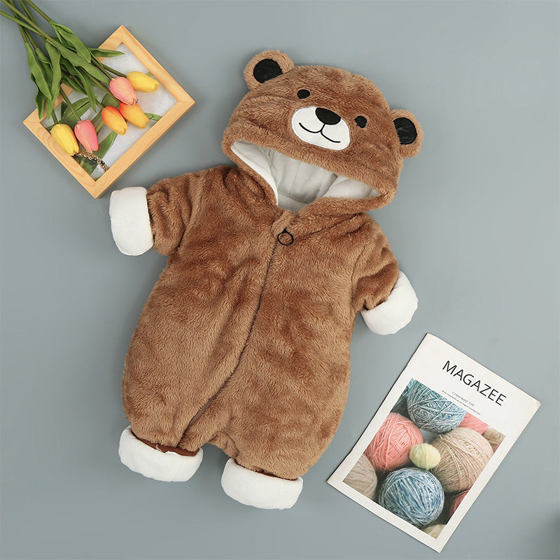 Arctic Velvet Bear Cotton Romper – Winter-Ready One-Piece for Infants