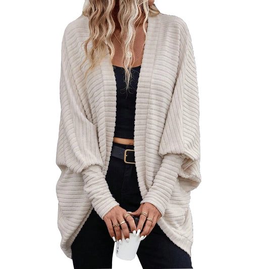 2025 Women’s Solid Color Elegant Cardigan – Batwing Sleeve Sweater for Autumn/Winter Fashion