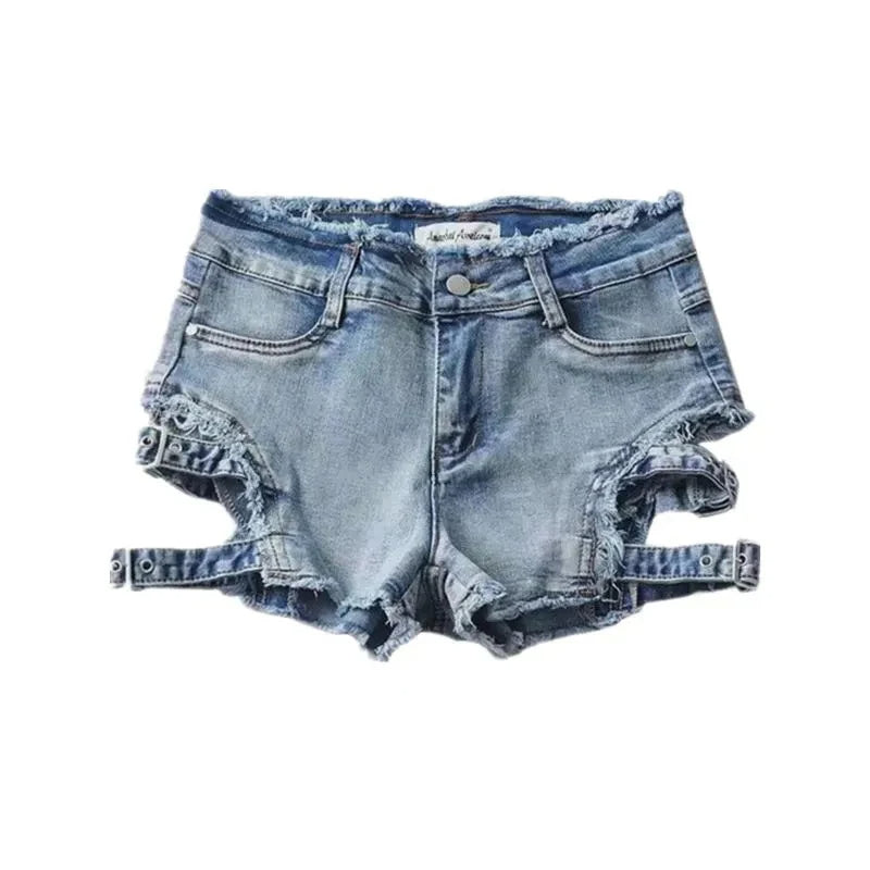 Y2K High-Waist Denim Shorts for Women – Sexy Hollow Out Slim Fit Jean Shorts, Korean Streetwear Hot Pants