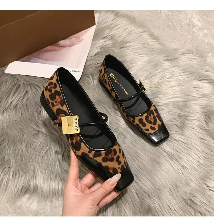 2025 Autumn Fashion Women's Flats – Square Toe Leopard Print Casual Mary Jane Shoes