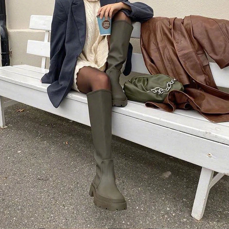 Women Winter Fashion Knee High Motorcycle Long Boots