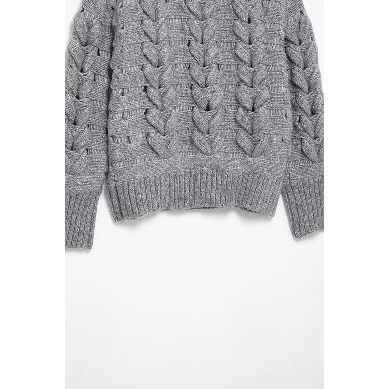 Damen-Strickpullover mit Rundhalsausschnitt – Twist-Seil-Design, modischer Casual-Style, bequeme Strickware