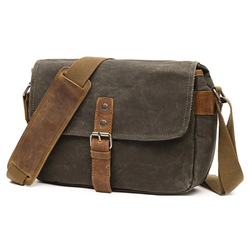 Men's Vintage Oil-Waxed Canvas Shoulder Bag – Waterproof Shockproof DSLR Camera Crossbody Messenger Bag for Men