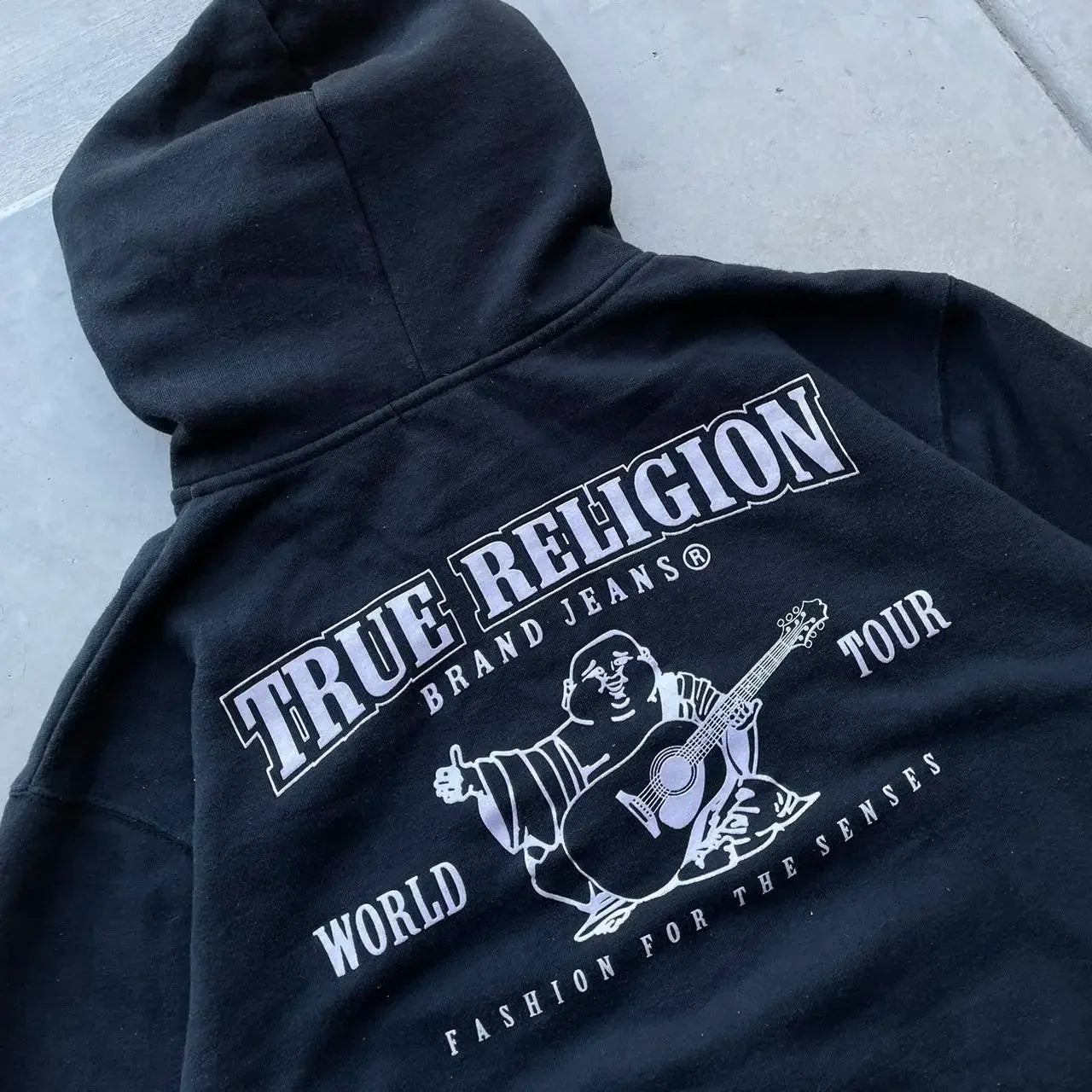 TRUE RELIGION Brand Unisex Buddha Statue Zipper Hoodie Y2K American Retro Large Size Sweatshirt