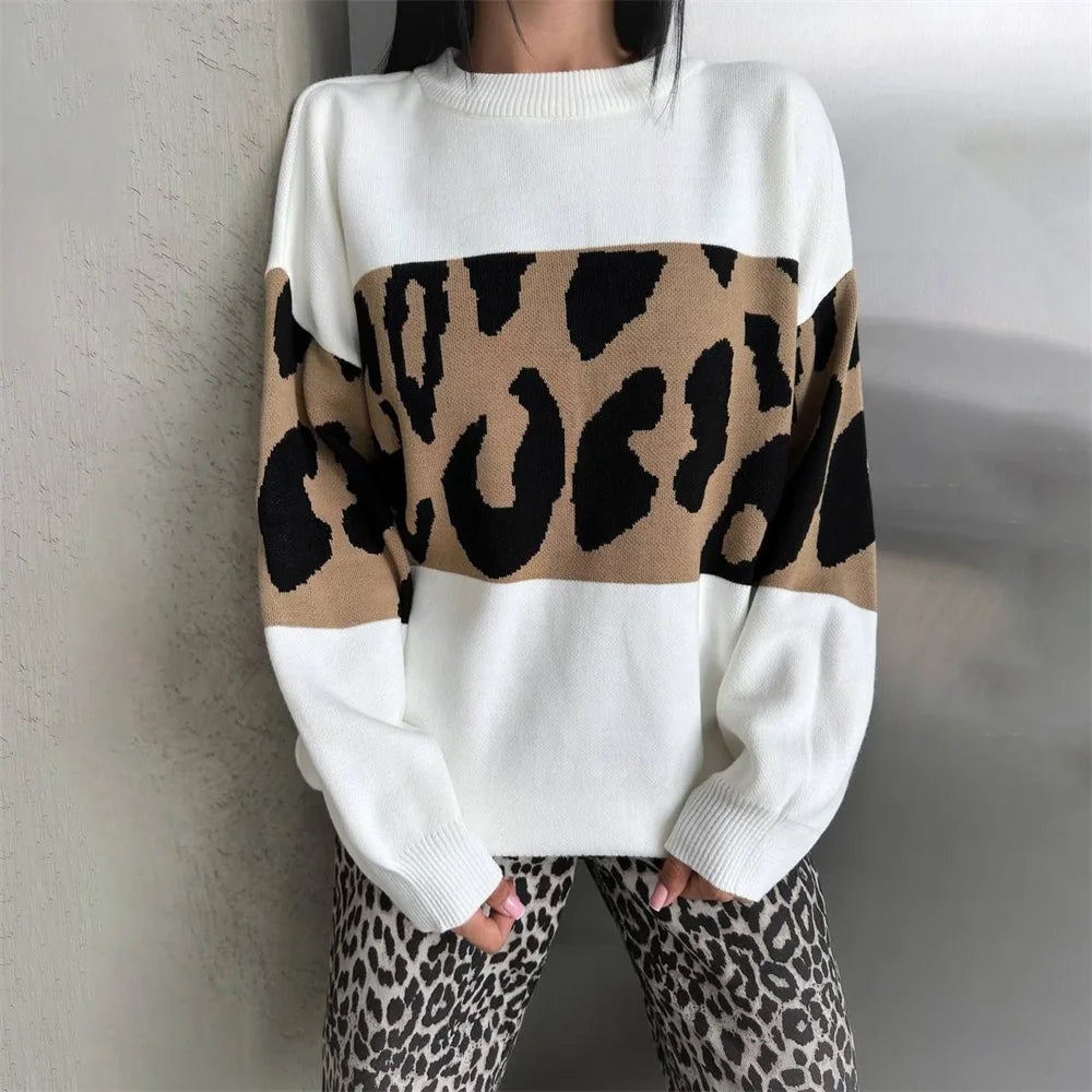 Autumn Winter Vintage Leopard Print Women's Sweaters