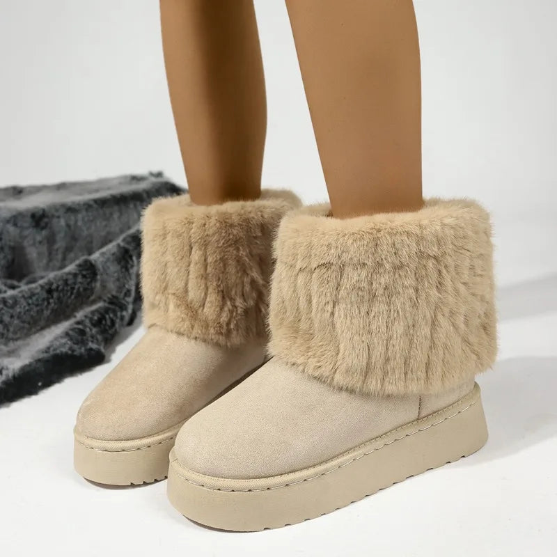 Thick Plush Upper Warm Style Women Mid Calf Snow Boots